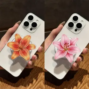 Orange and Pink Lily Flower Magsafe Phone Grip - Magnetic Pop Socket & Kickstand - Floral Gift for Her