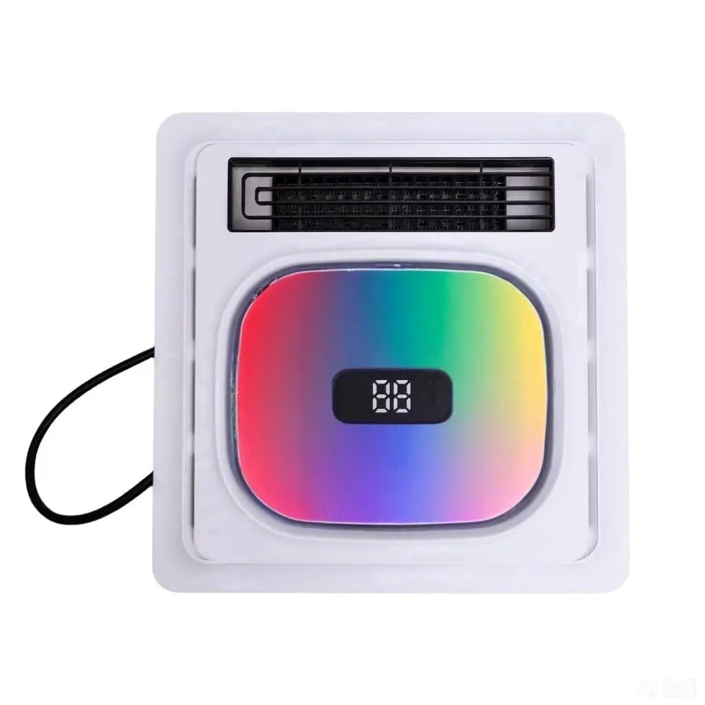 Multi-Function 1800W (1500 to 1999 W) Bathroom Exhaust Fan - 5-in-1 Heats & Vents Unit with 2 Heat Levels, 7 RGB LED Light, Nightlight, Bluetooth Speaker, Remote Controlled, Adjustable Settings, Plastic Body, 3.54" Duct Outlet, 11.22x11.22" Size