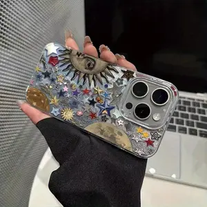 Color Star Moon high-end silver feather silk luxury phone case, suitable for iPhone 17 Air 16 Promax 15 Plus 14 13 12 11 provides lens protection is an ideal choice for friends and family.QXY232