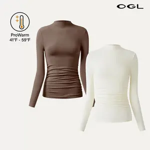 OGL ProWarm 2Pcs Set Thermal Ruched Sides Tuckable Mockneck Top for 41°F - 59°F Comfort  Casual Womenswear teacher bae's outfit SpringStatements