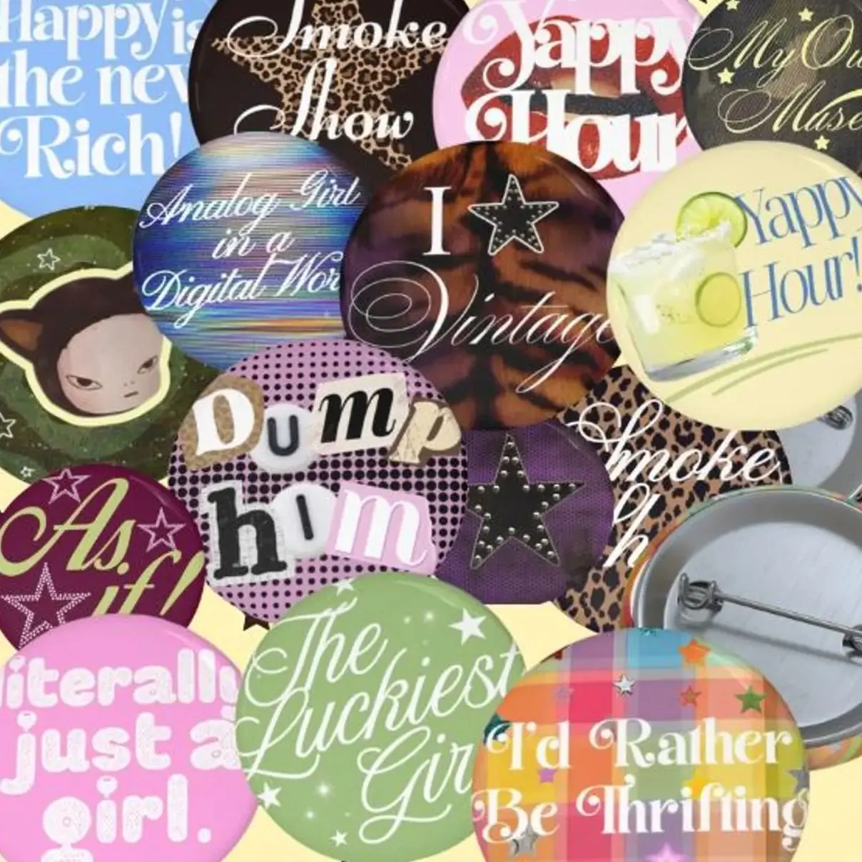 16 ops Cool Girl Aesthetic Button Pins - Vintage Style Pinback Buttons Retro Buttons Bag Charm Whimsy Pins