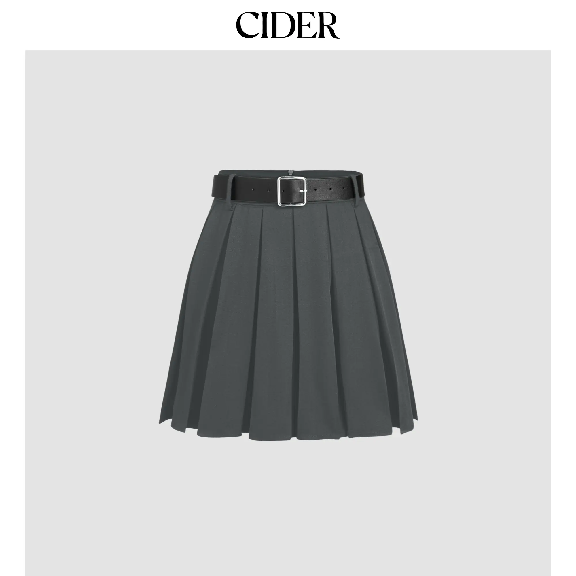 Cider Women's Formal Woven Fabric Solid Pleated Mini Skirt with Belt - 3 Colors, Sizes 2-26