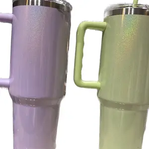 Stainless Steel 40 oz Tumbler with Straw and Handle, Double Wall Insulation, Reusable Design, Ideal for Hydration.