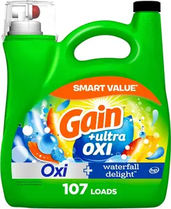 Gain Ultra Oxi Liquid Laundry Detergent, 107 loads, 154 fl oz, Waterfall Delight Scent, 2-in-1, HE Compatible