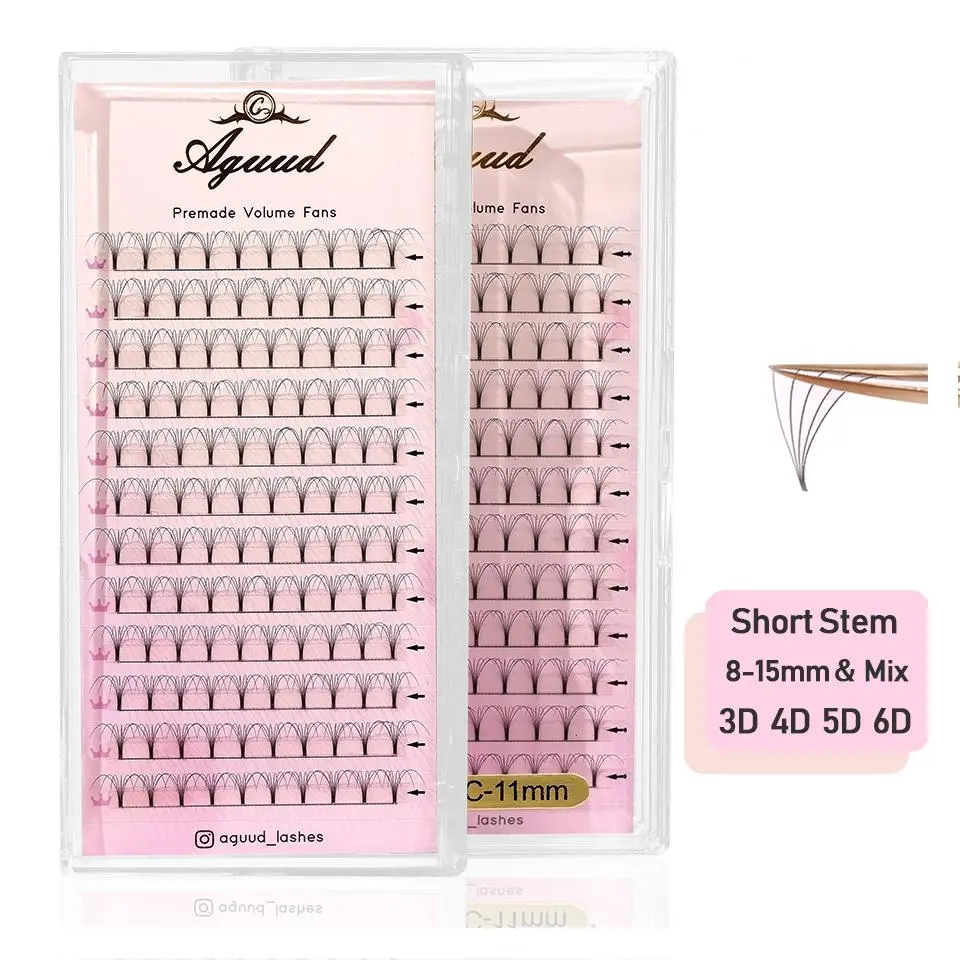 AGUUD Soft Natural Premade Volume Fans Short Stem 3d/4d/5d/6d Russian Volume Professional Eyelash Extension Faux Mink Lash Cilio