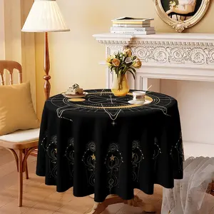 Golden Star Print Round Tablecloth, Furniture Protector, Party Decor, Holiday Gift, Suitable for Hotel, Restaurant, Home