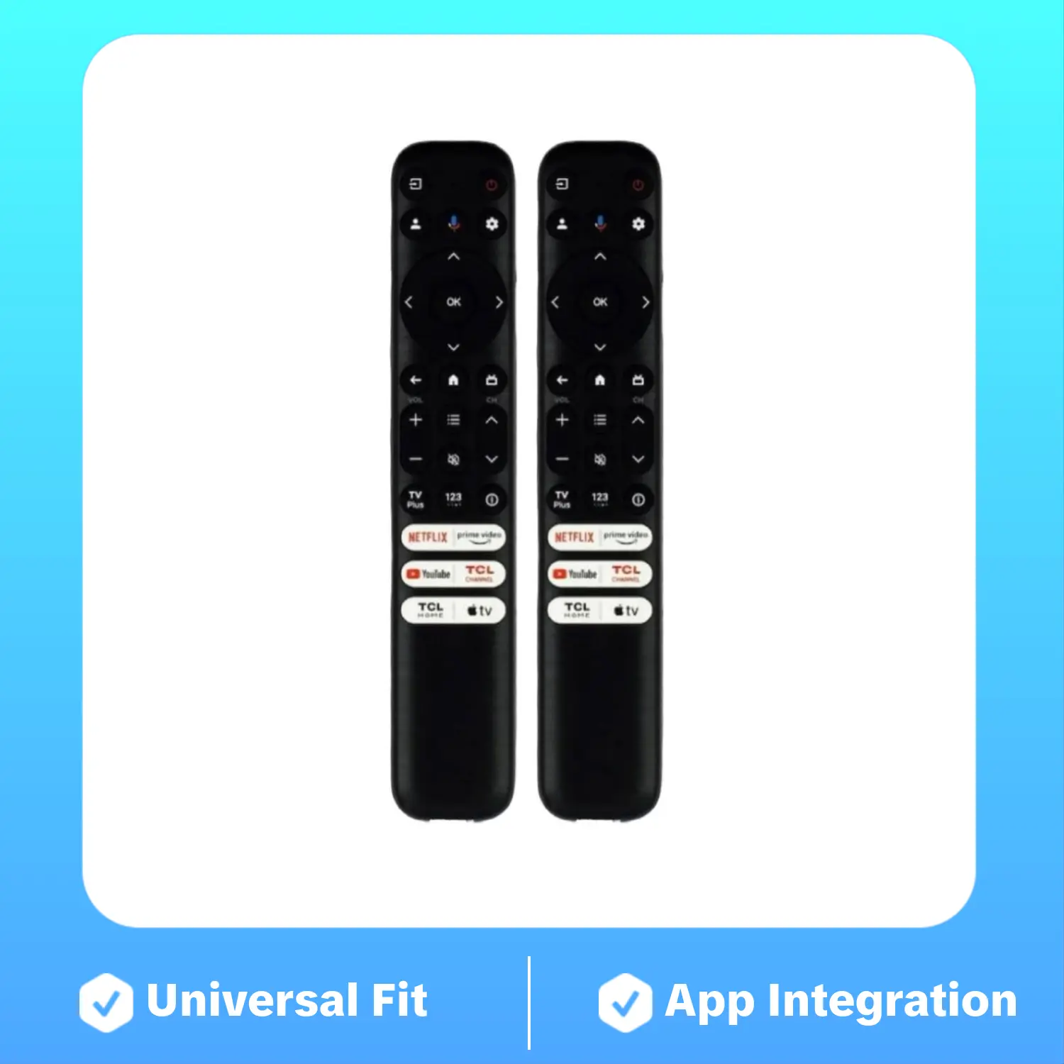 Besia Replacement Remote Control 2 Pack - RC813 IR Remote for TCL Google TV Android TV, No Pairing Needed, Ergonomic Design with 6 App Buttons, Compatible with Q6 Q7 QM8 S3 S4 S5 Series 55-98 inch TVs