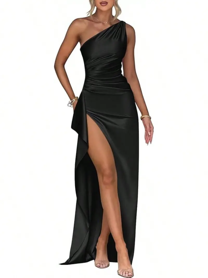 black ruched bodycon dress