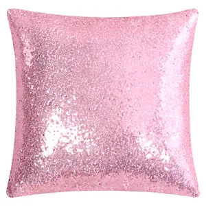 Unique Bargains 1 Pc Sequin Throw Pillow Cover, Shiny Sparkling Comfy Satin Cushion Cover, Decorative Pillowcase for Party, 16 x 16 Inch, Shiny Pink