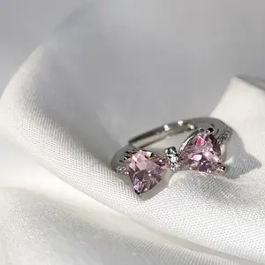 Bright little Princess Pink Treasure gift Ring Color Treasure Zirconium girls can love open ring
