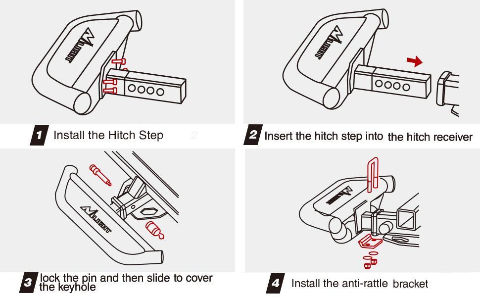 Nilight Hitch Step with 2" Hitch Receiver Rear Bumper Guard Protector Compatible with Car Truck Vehicles Upgraded Textured Black Hitch Step Bar with Hitch Lock & U-Bolts Stabilize