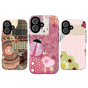 Whimsical Pink Ladybug Phone Case Cute Cottagecore Aesthetic – Adorable Ladybird Patchwork Polka Dot Floral Design, Kawaii Vintage Garden Art Cute Case for iPhone 11–17, Perfect Gift for Her & Him