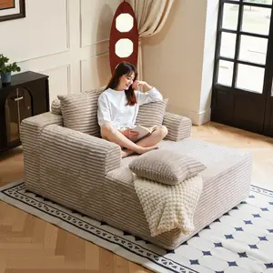 Oversized Chaise Lounge Sofa Bed Indoor, Chaise Lounge Chair with 3 Throw Pillows and Armrests, Corduroy Upholstered Plush Lazy Chair Bed Sleeper Chair for Living Room Apartment