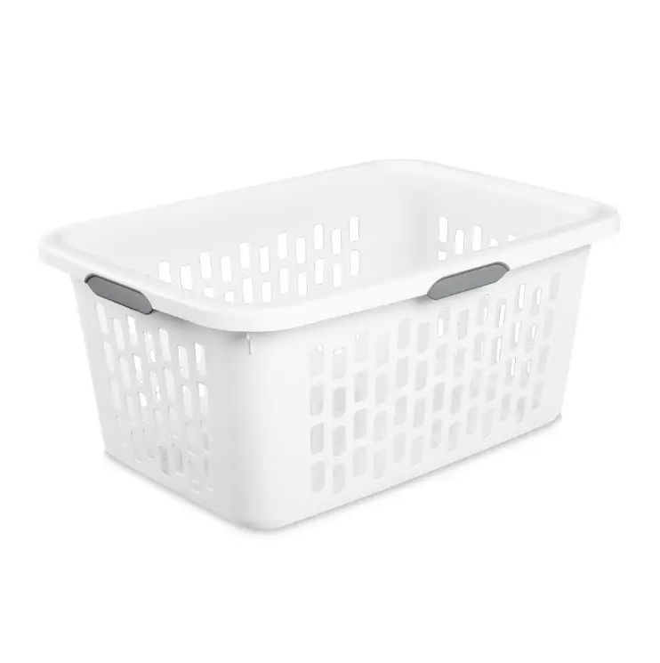 Large Plastic Laundry Basket 2 Bushel with 4 Comfort Grip Handles White Storage Solution