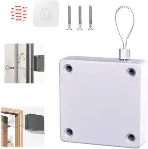 Shower Curtain Closer, Automatic Shower Curtain Opener and Closer, 1000g Punch-Free Automatic Sensor Door Closer with 1.2m Drawstring for Bathroom, Bedroom, Studyroom (White/1pcs)
