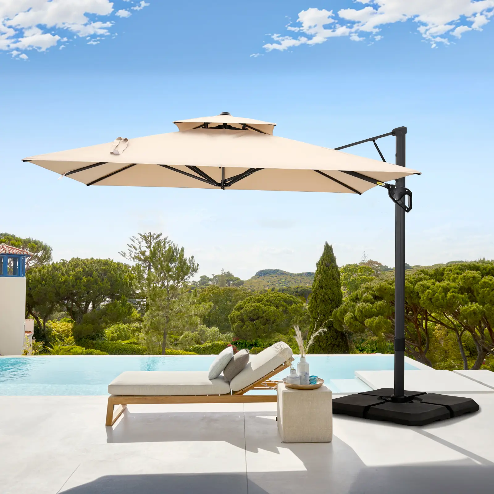 [DealsForYouDays] [2-Box] PHIVILLA 9*12 FT Cantilever Patio Umbrella with Weighted Base, 360° Rotation, Heavy Duty Hydraulic Double Umbrella Windproof for Outdoor Use