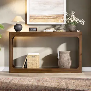 55.1" Finish Minimalist Console Table, Slim Space Saving Hallway Table Sturdy Durable Engineered Wood Multi Scene Sofa Side Table with Open Storage Shelves, Quick Assembly, Suitable for Sofa Back, Entryway, Bedroom, Kitchens, Corridors,Offices, Apartment