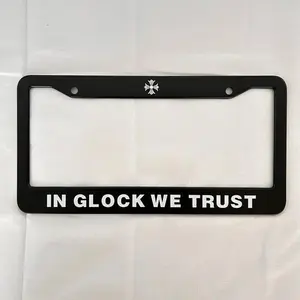 In Glock we Trust cross,Stainless Steel U.S. License Plate Frame, car accessories, Black