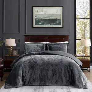 Velvet Comforter King- Grey Soft Crushed Velvet 3pc Bedding Set (108"x96" Comforter + 2x20 x36 Shams), All-Season Easy Care| Soft, Neutral Color, Velvet Texture