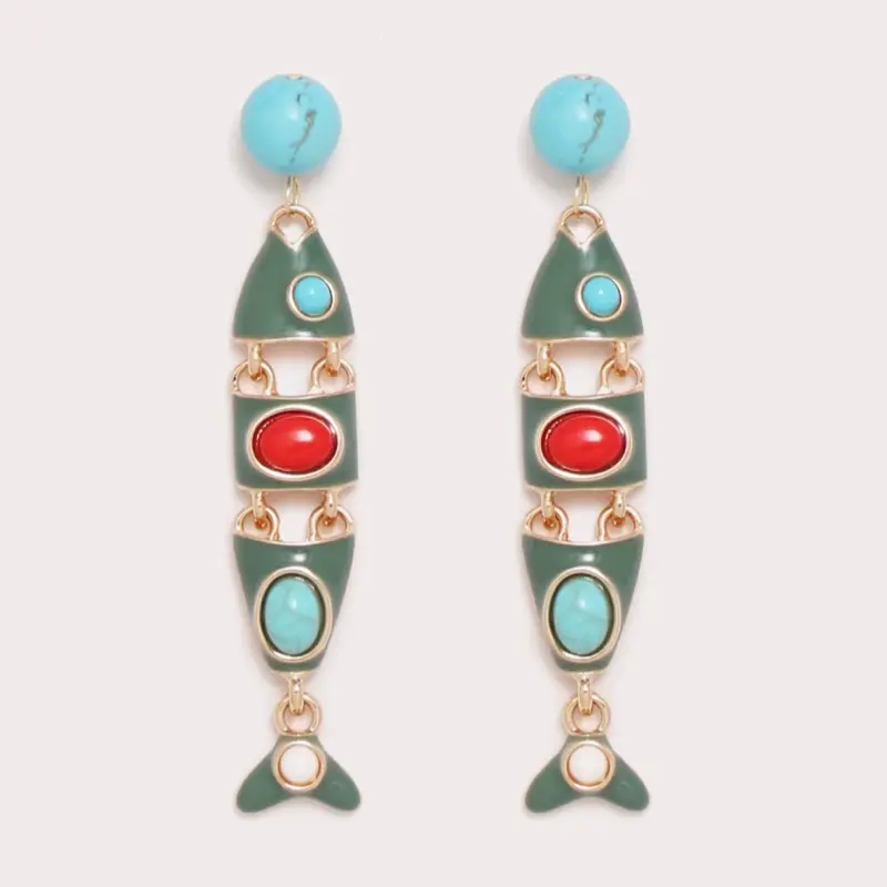 Turquoise Fishhook Dangle Fashion Earrings n