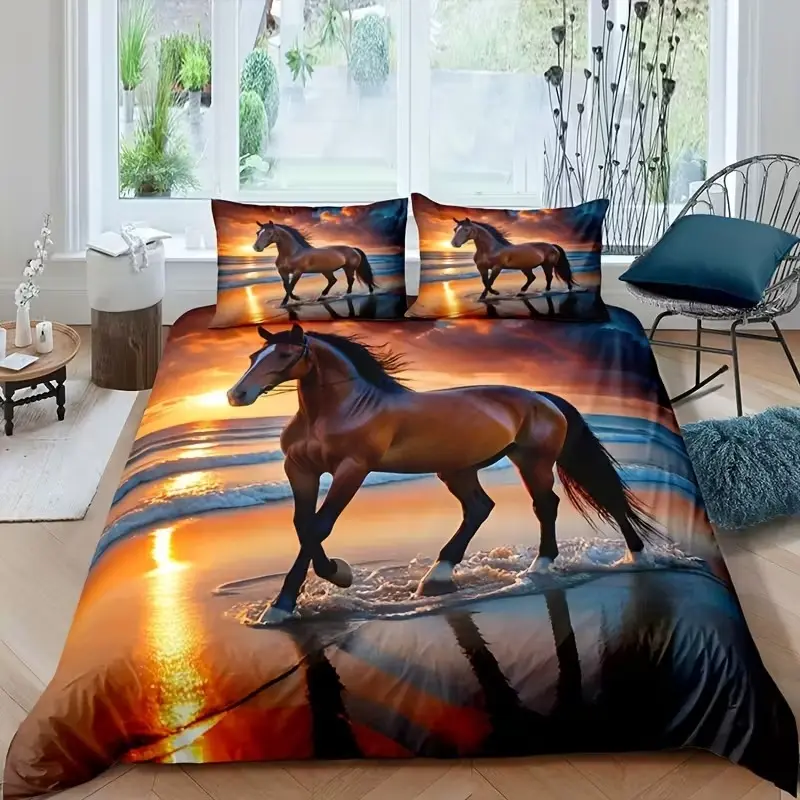 2-Piece Bedding Set with Running Horse Pattern, Soft Comfortable Design, Ideal Home Decor Gift, Decorative Bedding Set, Bedroom Accessories