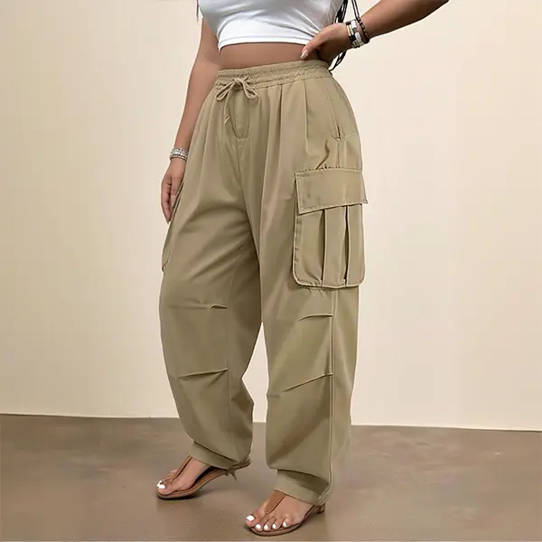 Women’s solid-color casual athletic pants, 1-pack, loose plus-size fit, drawstring waistband and multiple pockets, 100% polyester, outdoor fitness street dance hip-hop long pants, women’s sportswear, SpringStatements