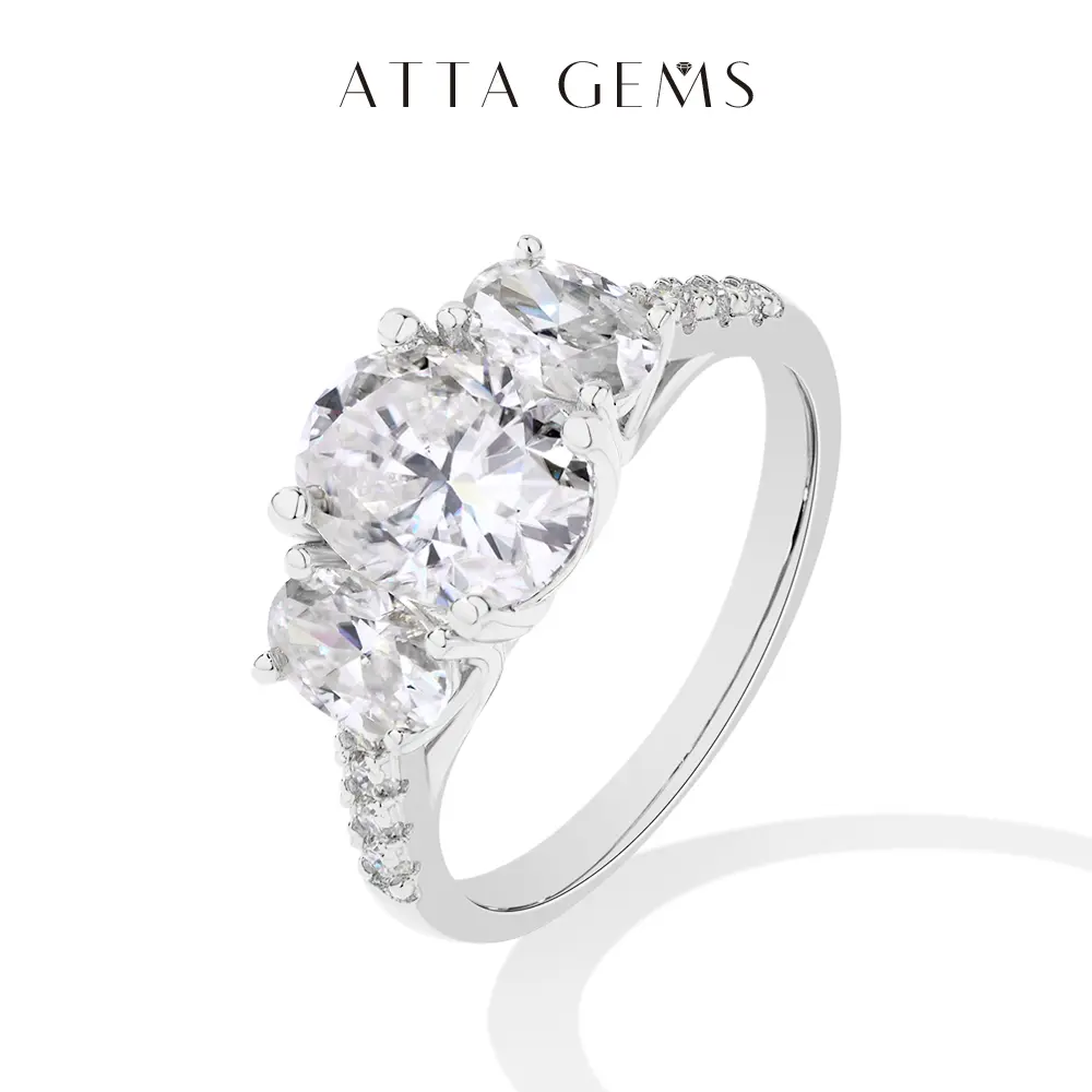 ATTAGEMS Women's Elegant Engagement Ring - 3-Stone Oval Cut 2.0ct Synthetic Moissanite, 3.2CTW Gemstone Ring for Wedding, Daily Wear, Gift R235 summerwins,summerwins