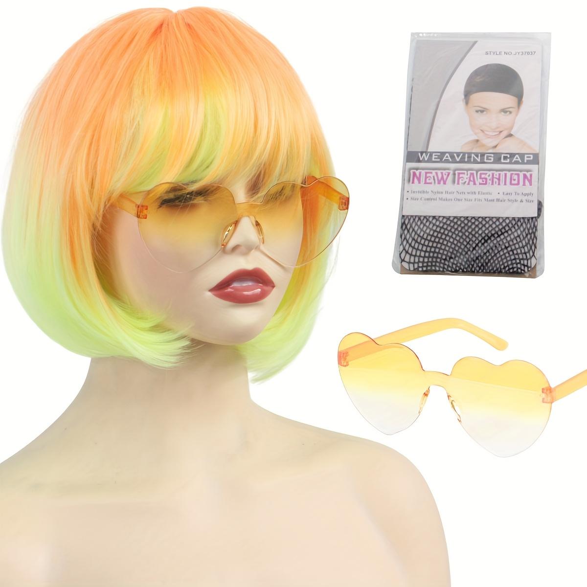 Set of 3 for Women'S 8-Inch Gradient Bob Wig (Includes Glasses, Wig Cap, And Wig)
