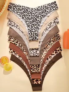 Women's Leopard Print Underwear Set, Breathable Comfort Fitted Panties, Plain Style All Season Wear, V-Shape Elastic Waist Design, Fashion Breathable Underwear