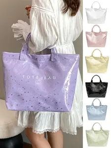 Women's Large Capacity Tote Bag Starry Sequins Shiny PVC Material Letter Print Suitable for Daily Commute School Shoulder Handbag Versatile Fashion Ladies Casual Shoulder Bag Fashionable Tote Bag