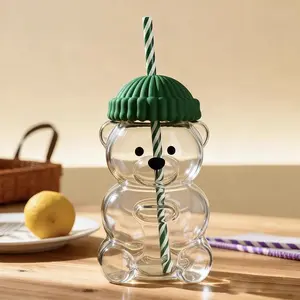 Fashion Bear Straw Cup Set, Christmas gifts, 2026 New Year's gifts, Ice Coffee Straw Cup with Lid and Straw, Cold Drink Cup, Cartoon Style, Christmas Gift, Birthday Gift, Women's Gift