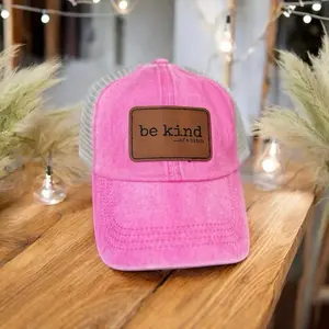 Be Kind Of A B….Pink Baseball Distressed Cap Adjustable with Brown Leather Patch
