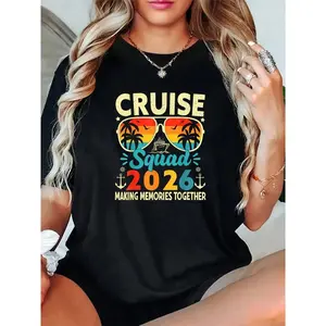 Cruise Squad 2026 Summer Vacation Trip Group Matching Cruise T-Shirt - 100% Cotton Graphic Tees Women, Top Shirt Perfect For Daily Wear, Hiking, And Travel