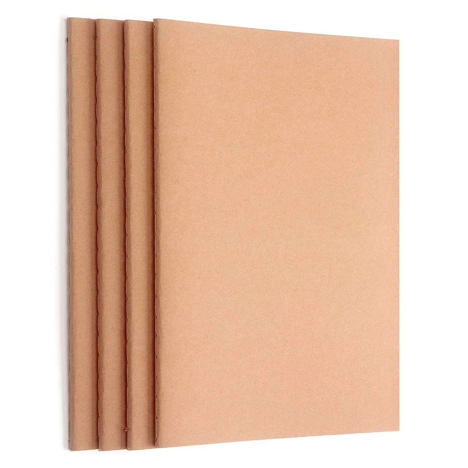 Plain 4-Pack A5 Kraft Paper Notebooks - 36 Blank Pages, 8.3x5.5 In, Kraft Cover, Office Stationery Supplies for Drawing, Writing
