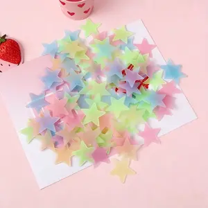 Glow-in-the-dark star wall stickers, 100 pieces, colorful fluorescent plastic stickers, size 3 cm/1.18 inches, ceiling decoration glow-in-the-dark self-adhesive fluorescent wall stickers,  Random color