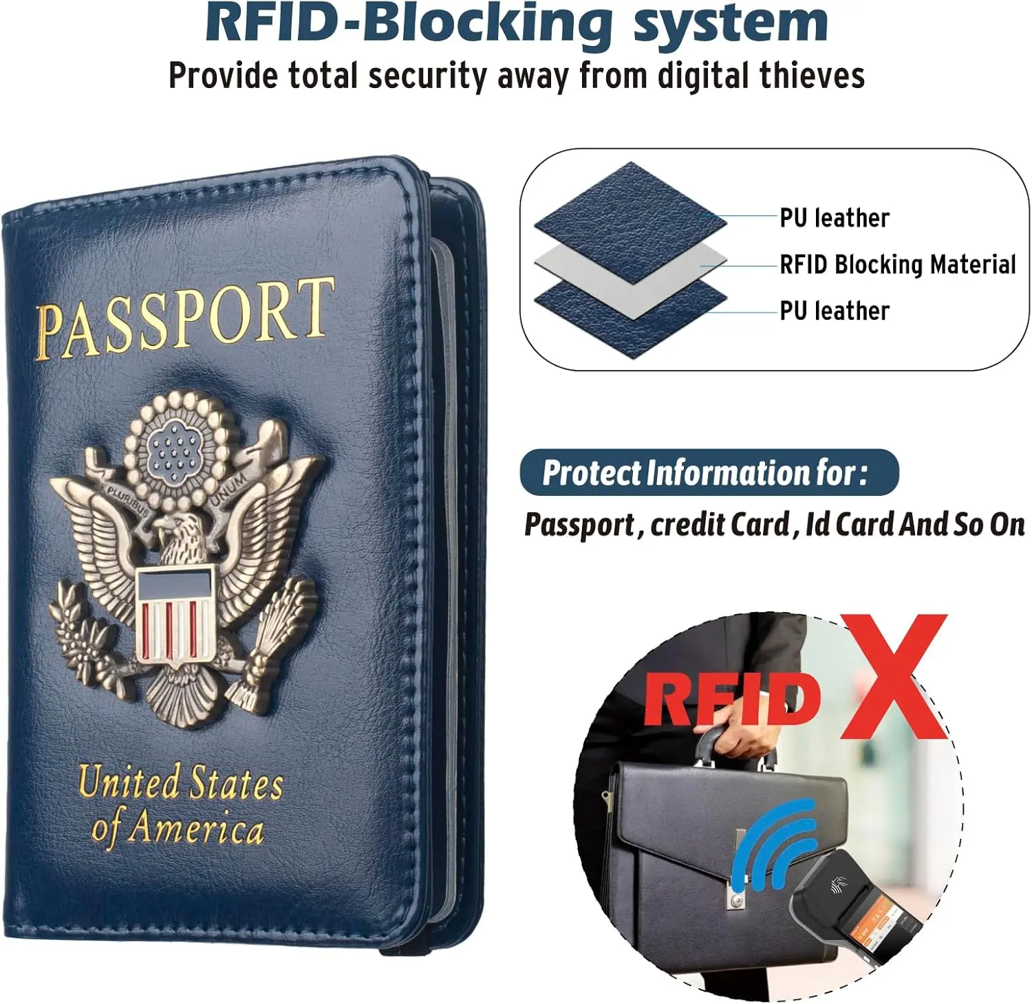Passport Holder for Men Women RFID Blocking US Passport Cover Case, Waterproof Leather Passport Book Protector with Vaccine Card Slot Travel Document Organizer