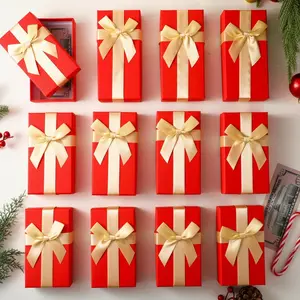 12 Pcs Christmas Cash Gift Card Box Holder with Bow Velvet Xmas Greeting Cards Present Wrap Rectangle Boxes Money Holders for Holiday Giving Party Favor(Red)