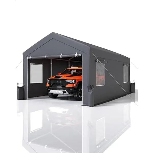 Carport 13'x20' Fully Upgraded, Heavy Duty Portable Garage with 200g Tarp for All-Weather, Reinforced Steel Frame, Roll-Up Doors & Mesh Windows, for Full-Size Pickups Trucks, Silver Gray