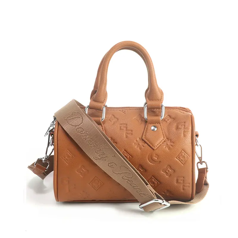 GORFIA PU Leather Embossed Boston Bag - Dual-Handled, Over-Shoulder, Preppy, Crossover, Multifunctional Large-Capacity Women's Handbag with Fashionable Zipper for Everyday Use, Dual-Handled Women's Handbags, Multifunctional Women's Handbags