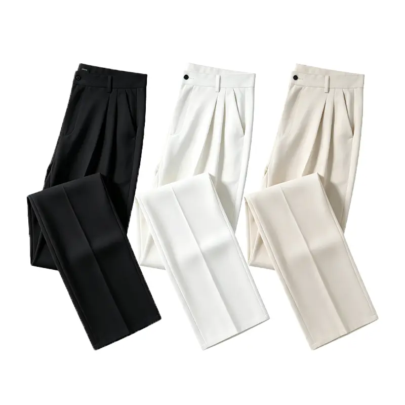 Men’s pleated straight-leg dress pants, elegant suit trousers, lightweight wrinkle-resistant business casual long pants with side pockets and a back pocket