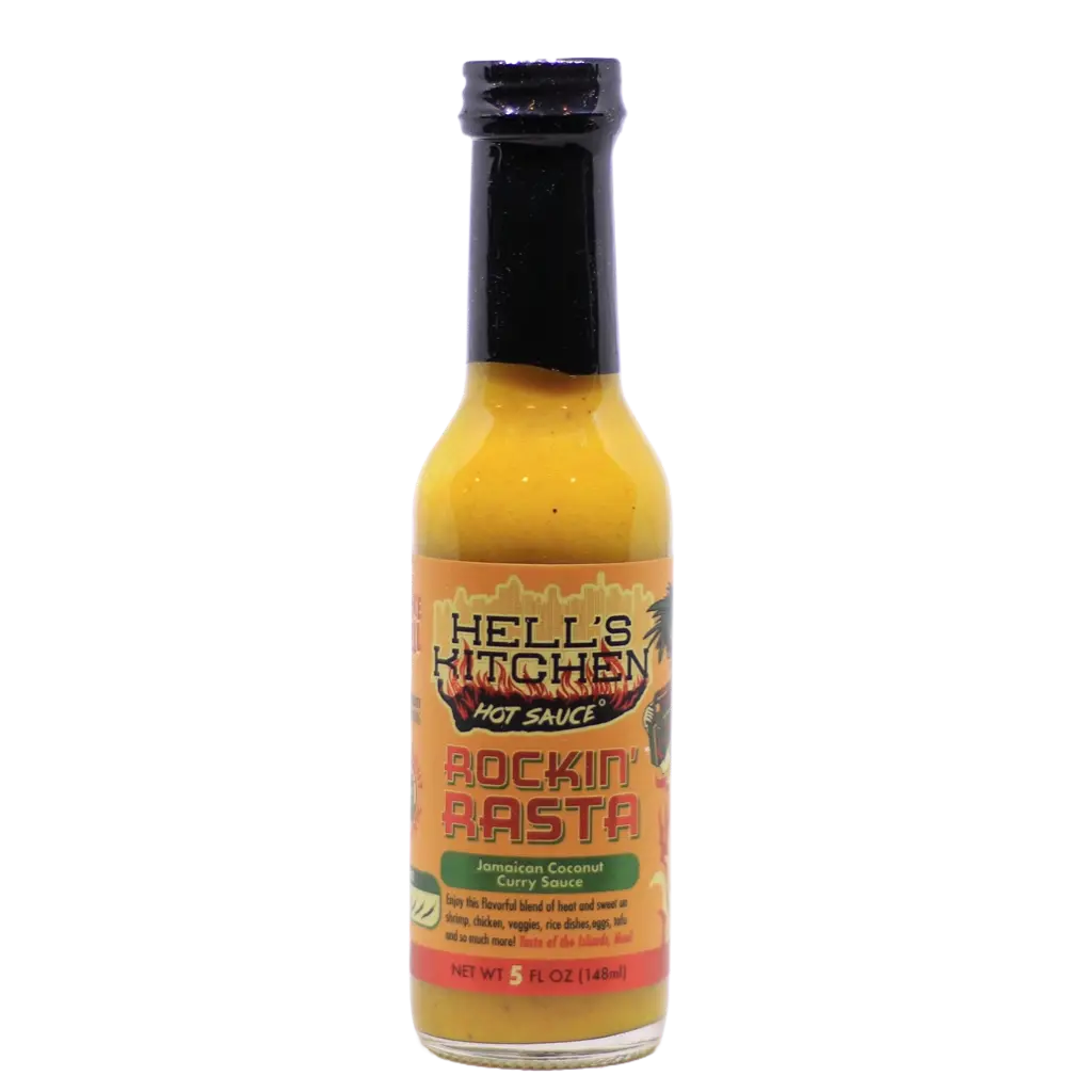 Rockin' Rasta Hot Sauce by Hell's Kitchen Hot Sauce - 5 oz Jamaican Coconut Curry Sauce with Scotch Bonnet Peppers & Spices