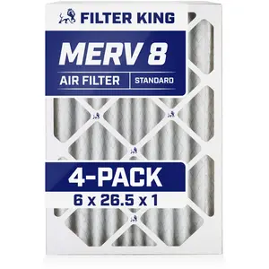 Filter King 6x26.5x1 Air Filter | 4-PACK | MERV 8 HVAC Pleated A/C Furnace Filters | MADE IN USA | Actual Size: 6 x 26.5 x .75"