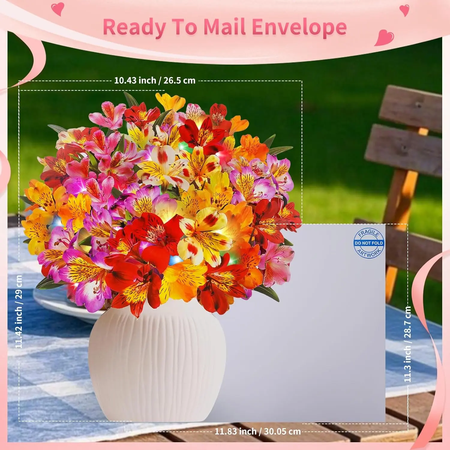 Birthday Cards with MUSIC & LIGHTS, 3D Pop Up Happy Birthday Cards, 12 Inch Life Sized Forever Flower Bouquet Greeting Card Gift for Women Mom Grandma
