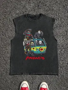 Men's Retro Cotton Fabric Workout Tank Top, Geometric Pattern, Fitted Design, Ideal Gift for Athletes, Durable Summer Fitness Clothing