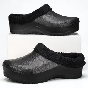 Unisex Winter Warm Waterproof Clogs | Plush Lined Anti-Slip Thick Sole Slippers for Indoor Outdoor Footwear Boy Black Walking Shoes