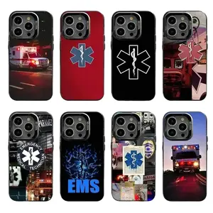 EMT EMS Ambulance Phone Case First Responder Medical Rescue Graphic Black Matte Shockproof Protective Cover Designed for iPhone 11-17 Pro Max/Plus