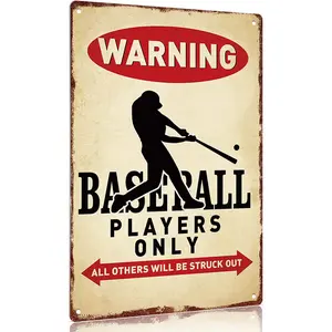 12x8 Inch Aluminum Baseball Warning Sign Players Only All Others Will Be Struck Out Wall Decor Signs Poster for Garage Man Cave Bedroom Sports Fan Art
