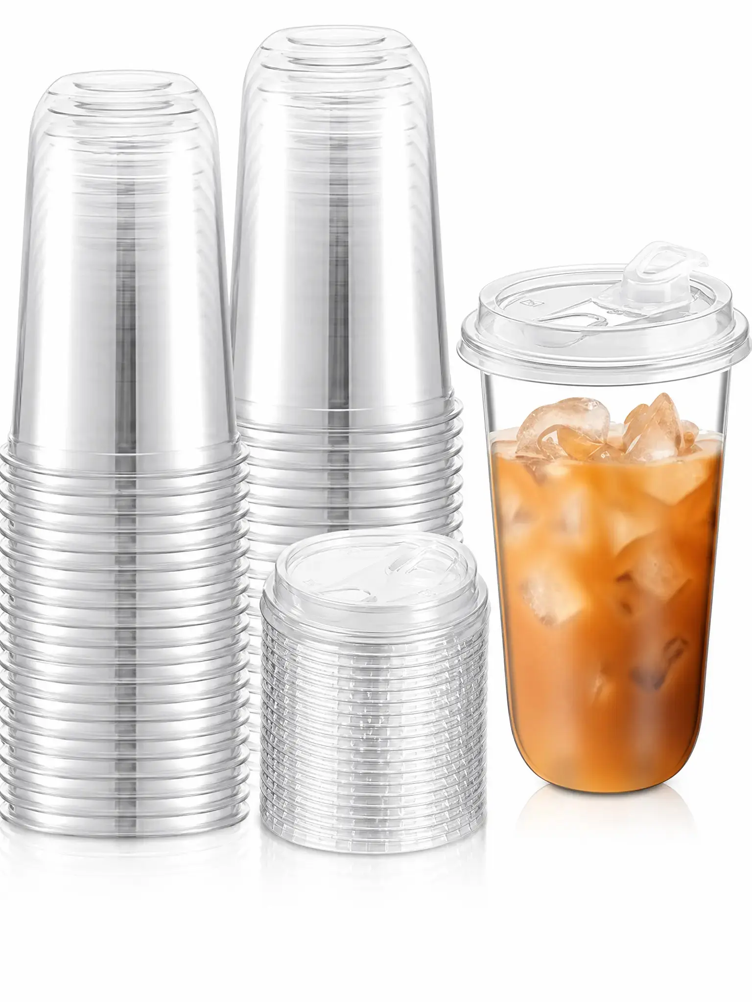 20 Pcs 473ml Reusable Transparent Plastic Cups with Lids, Disposable Stackable Round Bottom To-Go Beverage Cups, See Drink Contents for Home Party Use