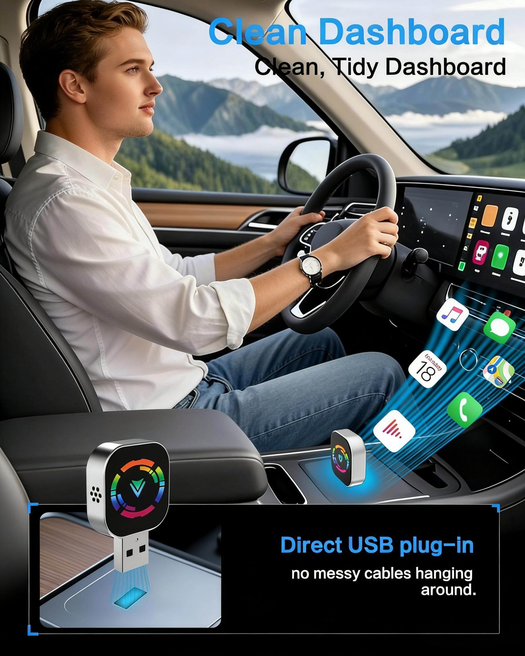 CarPlay Wireless Adapter - Convert Wired CarPlay to Wireless, 5.8Ghz WiFi Fast Connection, Low Latency, Plug & Play, Compatible with iPhone & iOS Cars | Car Accessories for Apple CarPlay Dongle