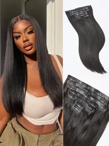 GK Clip in Hair Extensions Real Human Hair, 22 Inch 120g Jet Black, Straight Seamless Remy Hair, Double Weft, Vacation Ready & Easy to Apply